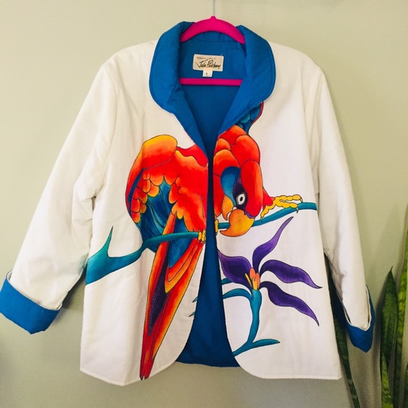 Vintage Julia Pinkham Painted Parrot Jacket & Bag - Picture 2 of 10
